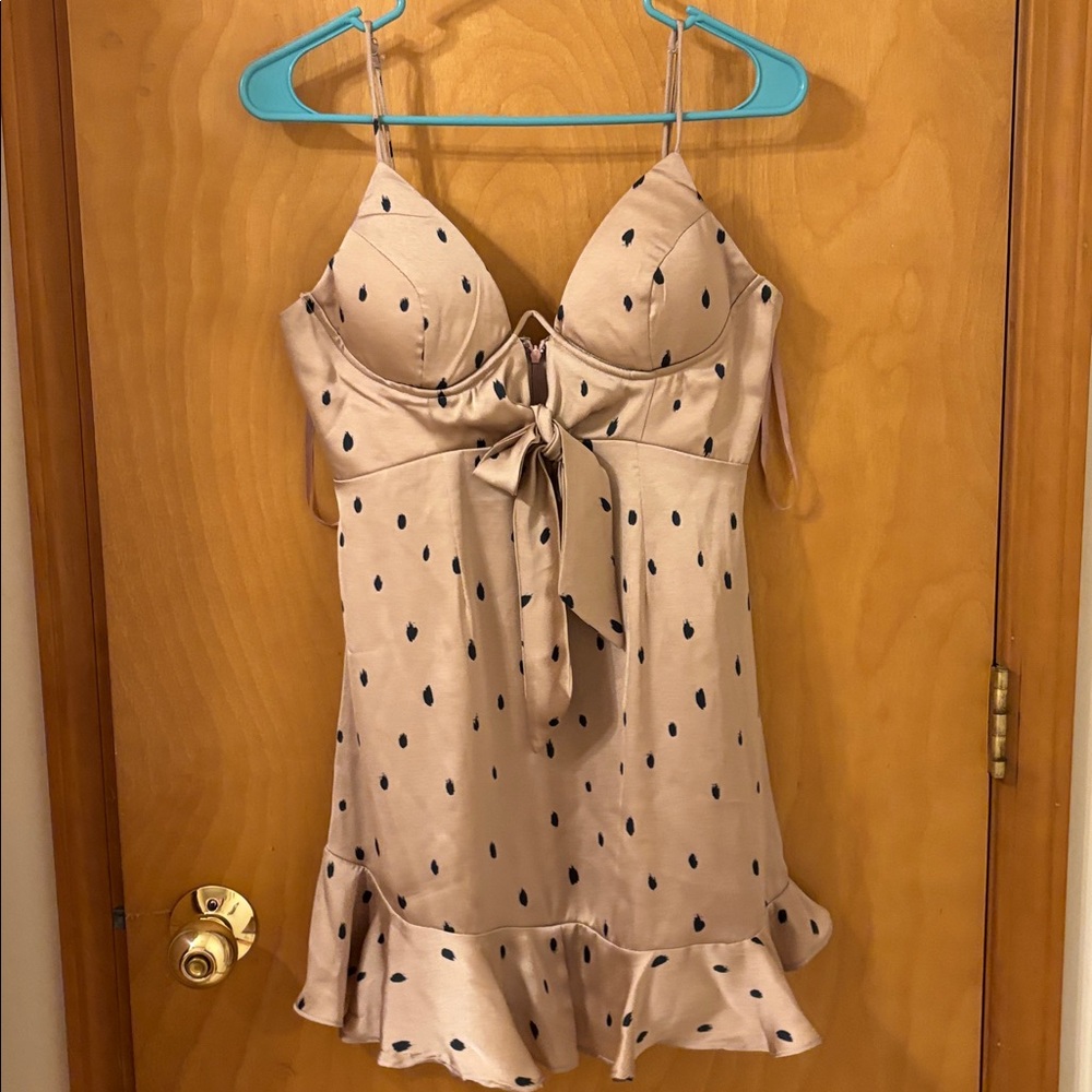 Angel Biba Champagne Polka Dot Spaghetti Strap Mini Dress Size M